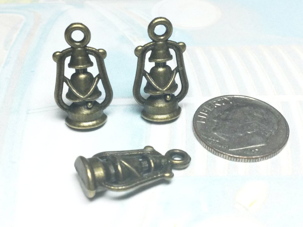 #3005 / Antique Bronze Lantern-Oil Lamp / Cadmium, Nickel, Lead Free / 20x10.5x6mm / 2mm Attached Loop / Sold Individually