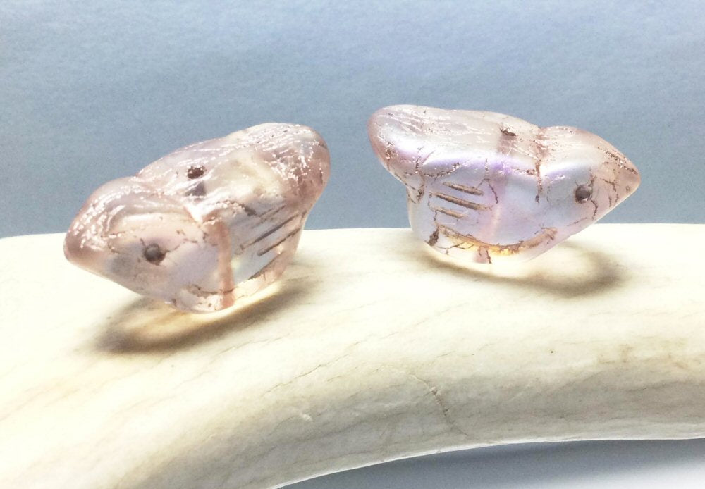 #3009 / Czech Translucent Glass Bird with AB Finish & Gold Wash / Charm, Pendant or Earring / 11x22mm / 1mm Hole / Sold Individually