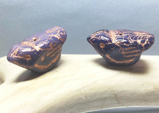 #3010 / Czech Indigo with Copper Wash Glass Bird / Charm, Pendant or Earring / 11x22mm / 1mm Hole / Sold Individually