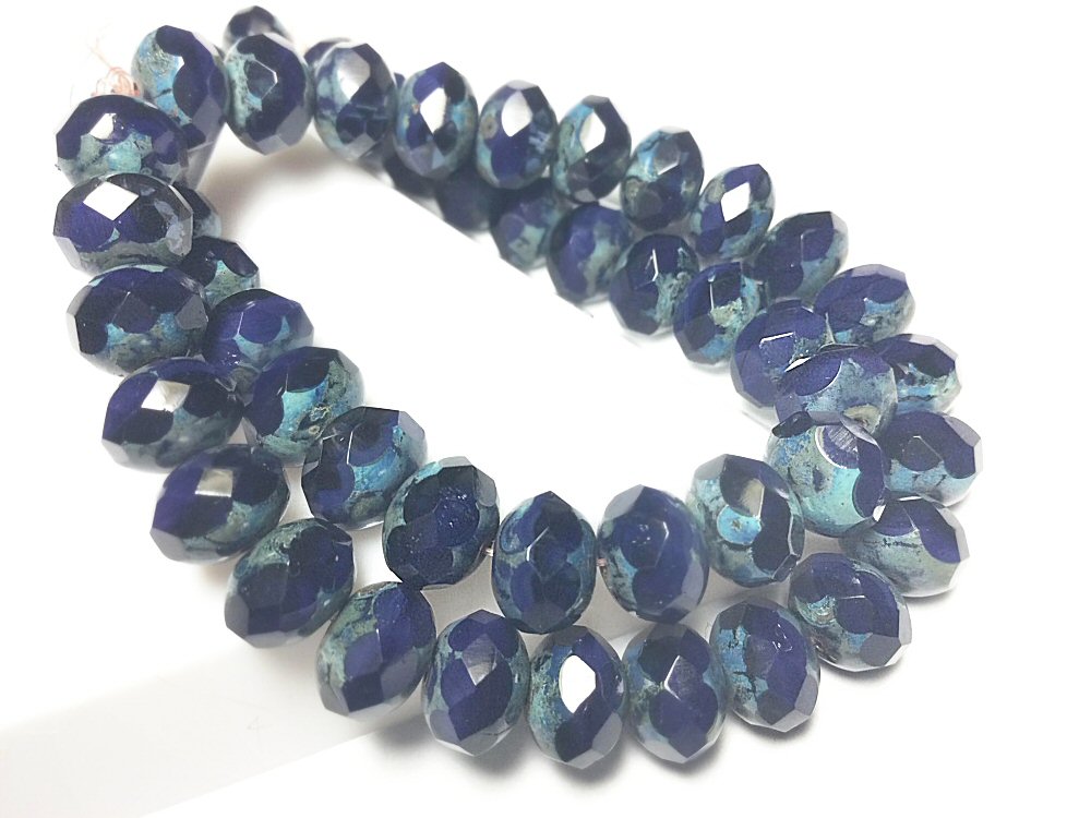 #3016 / Czech 8x6mm Blue Violet with Picasso Finish Rondelle Beads / 8x6mm / 1mm Hole / Strand of 25