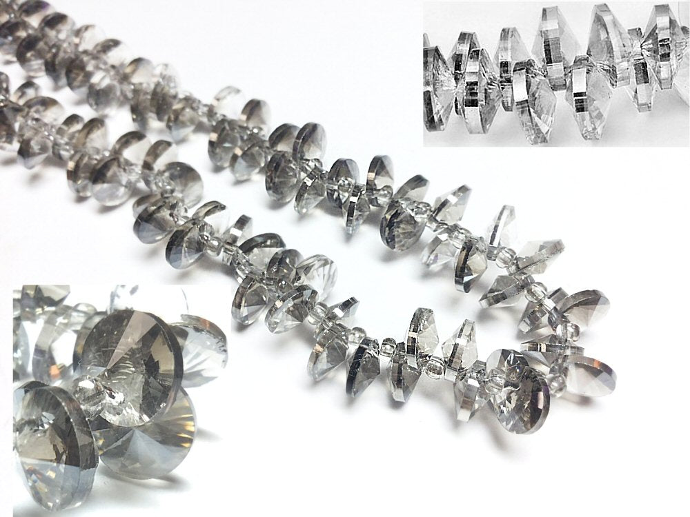 #3035 / Electroplate Glass Faceted Bicone Beads, Pearl Luster Plated Tan / 8x4mm / 1mm Hole / Strand of 65