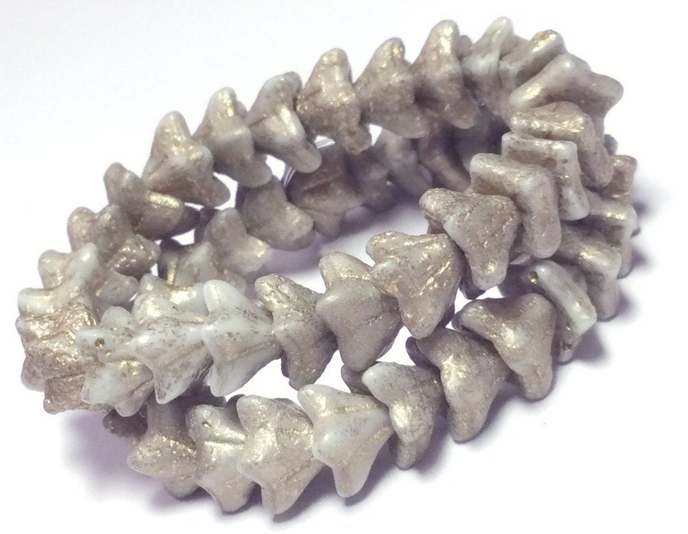 #3039 / Czech 5x8mm Etched Grey Bell Flower Beads with a Gold Finish / 1mm Hole / Strand of 25