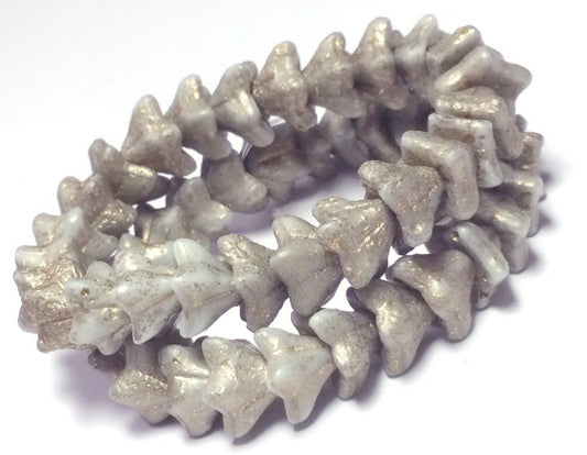 #3039 / Czech 5x8mm Etched Grey Bell Flower Beads with a Gold Finish / 1mm Hole / Strand of 25
