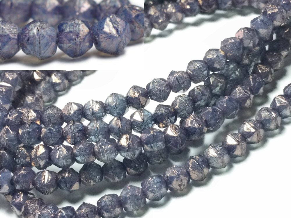 #3048 / Czech 4mm Celestial Blue English Cut Beads with a Hyacinth Wash / 0.5mm Hole / Strand of 50 Beads