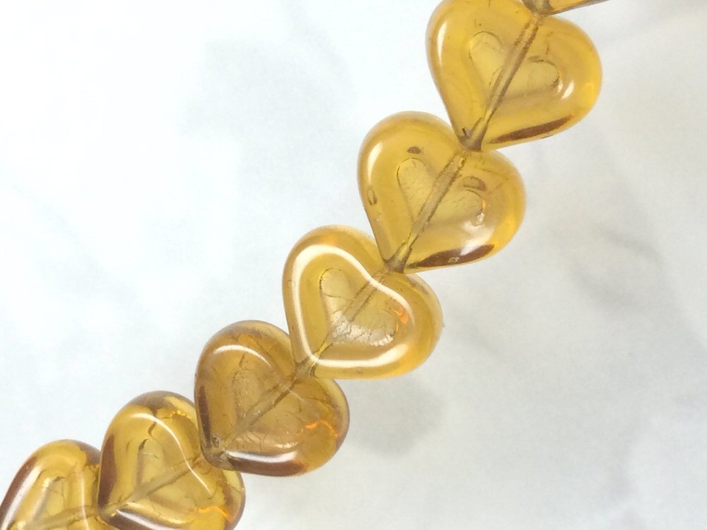 #3062 / Czech 14x12mm Heart-In-Heart Translucent Amber Beads / Lot of 5