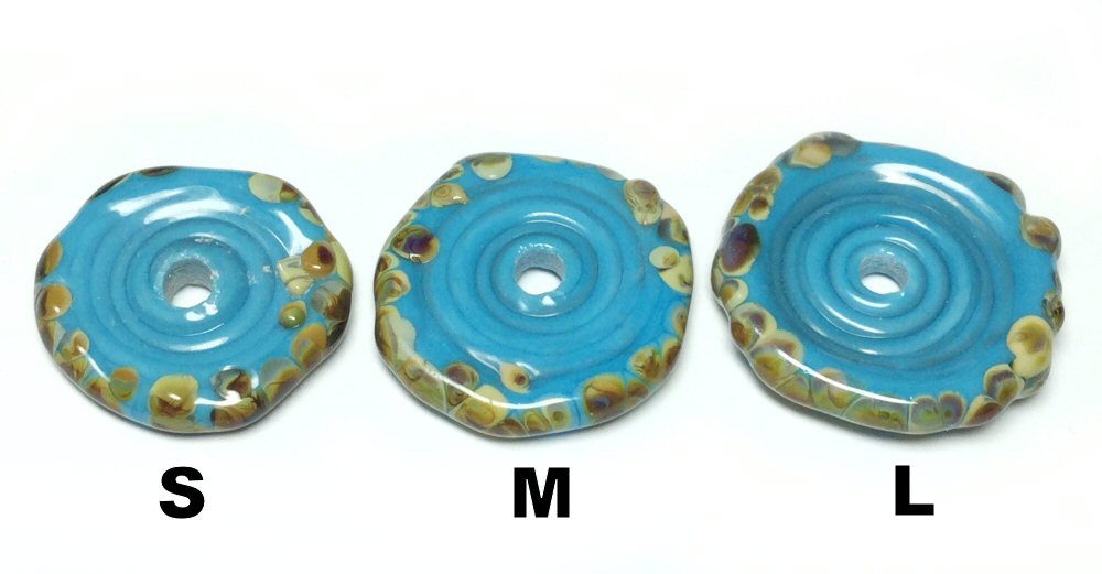 #3069SML / Designer "B Marie Beads" Handmade Swirled Ocean Blue Round Lampwork Beads with a Contrasting Dotted Rim / 2mm Hole / Lot of 2 / Your Choice of Small (16x3mm), Medium (18x3mm) or Large (22x3mm)