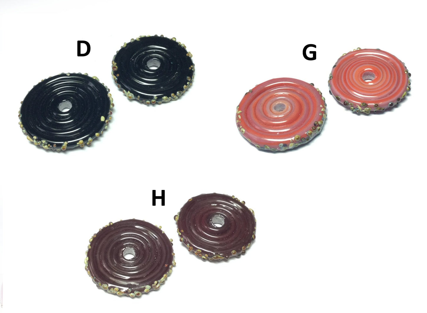 #3069 / Designer "B Marie Beads" Handmade Swirled Round Lampwork Beads with a Contrasting Dotted Rim / 21x3mm / 2mm Hole / Lot of 2 / Your Choice of Color