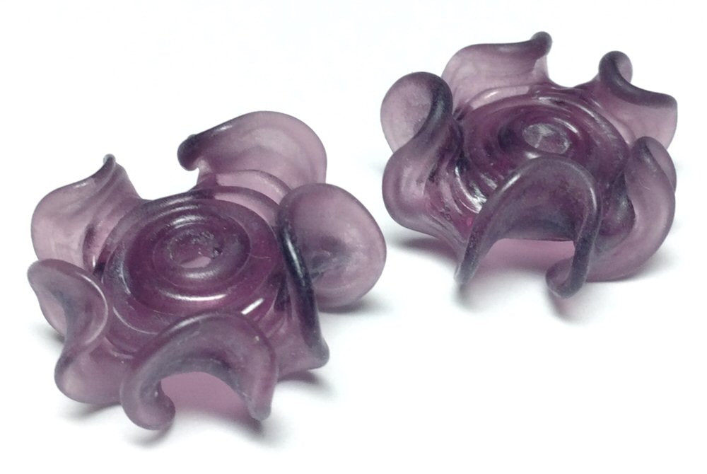 #3070 / Designer "B Marie Beads" Handmade Translucent Purple Lampwork Ruffle Beads / 21x10mm / 2mm Hole / Lot of 2