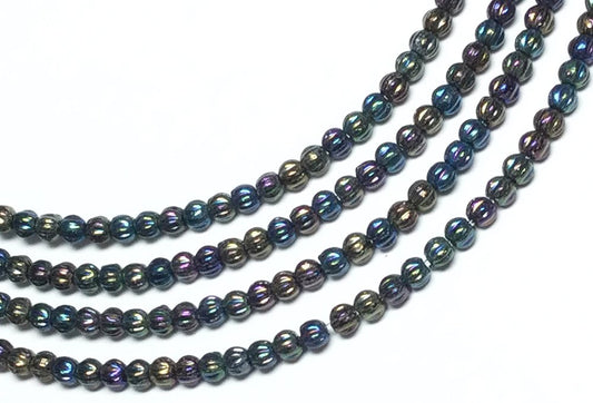 #3077 / Czech 3mm Metallic Blue Iris Multicolor Glass Melon Beads / 1mm Hole / Strand of 54
