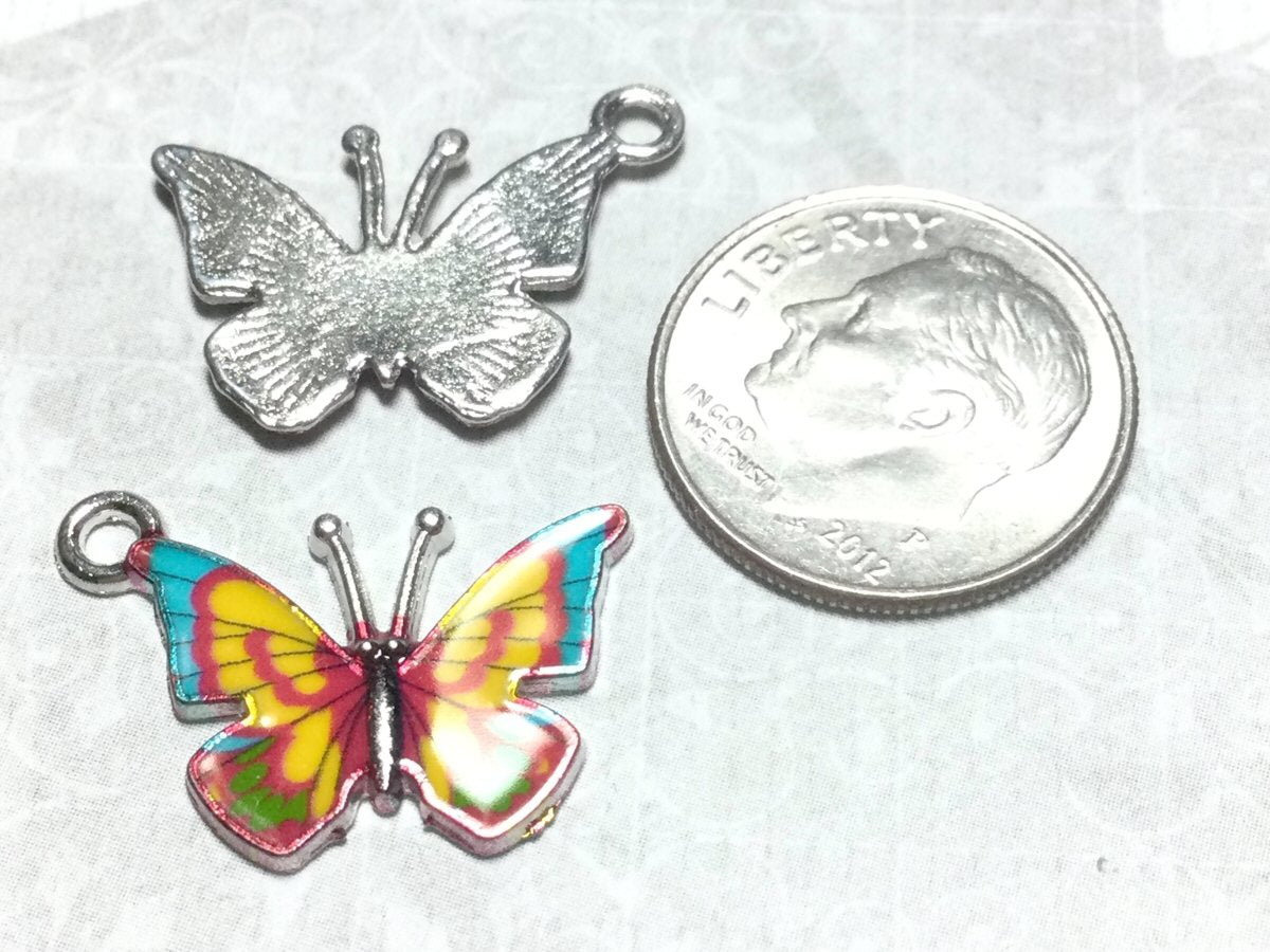 #2720 /  Multicolor Enamel Fish or Butterfly Charm, Pendant or Earring / 22x20mm / 2mm Attached Loop / Sold Individually / Your Choice of Color