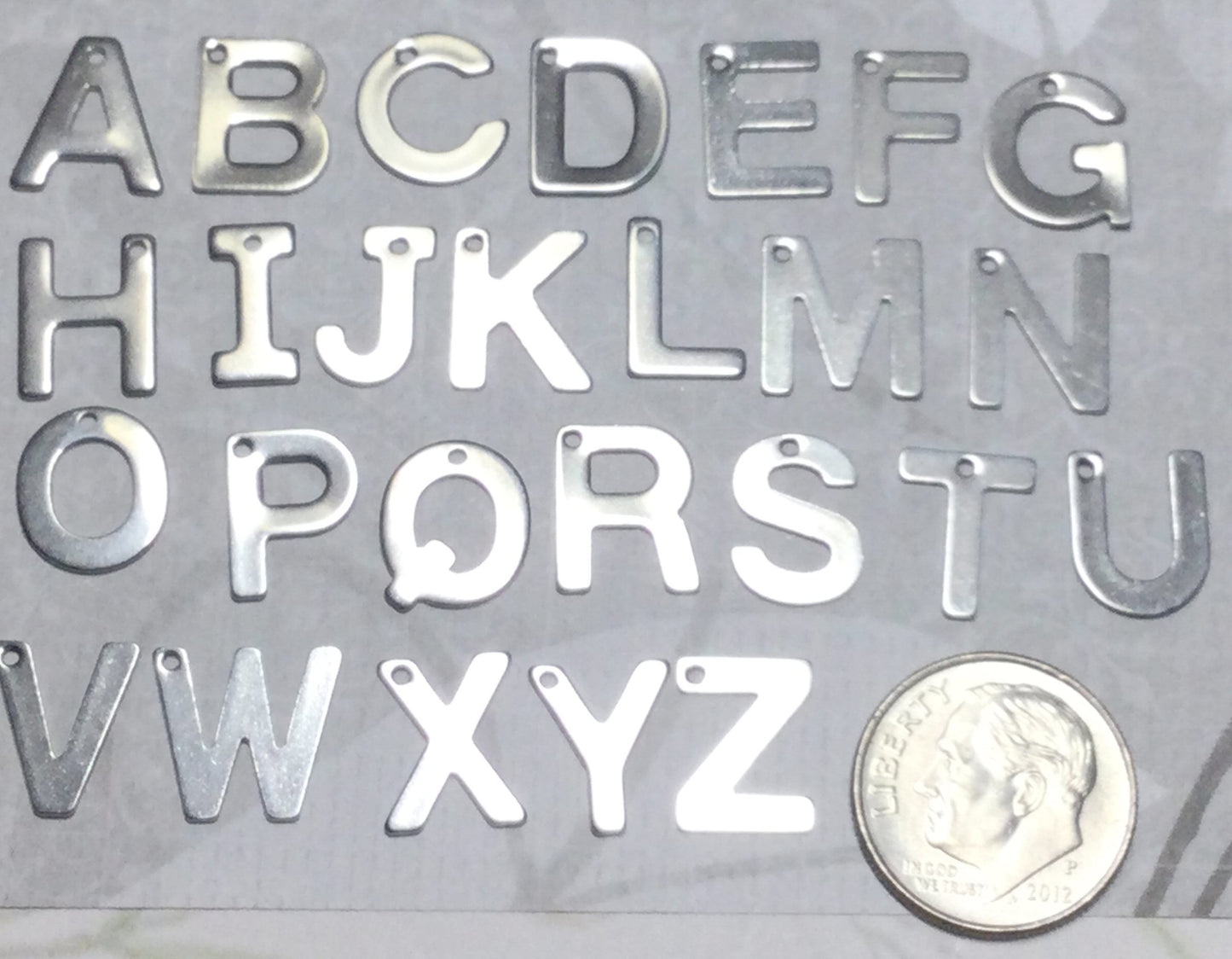 #3098 / Stainless Steel A-Z Alphabet Charms-Pendants-Earrings / 12mm / 1mm .Hole / Sold Individually