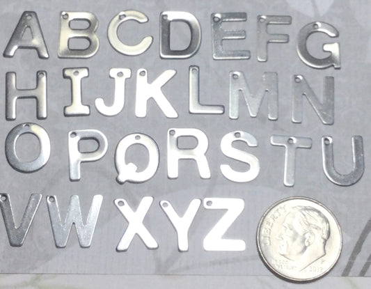 #3098 / Stainless Steel A-Z Alphabet Charms-Pendants-Earrings / 12mm / 1mm .Hole / Sold Individually