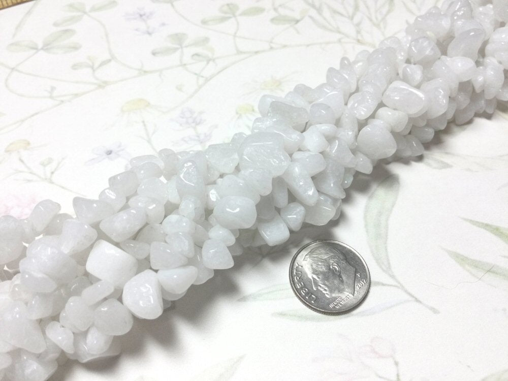 #3103 / Natural White Jade Medium Chip Beads / 3-16x3-8mm Chips / 0.7mm Hole / 16" Strand (+/- 1/4")