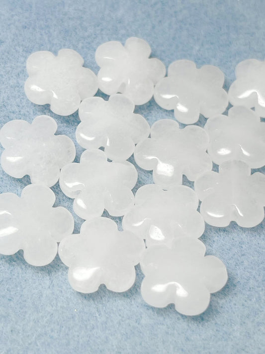 #3115 / Natural 15x5mm White Jade Flower Beads / 1mm Hole / Sold Individually