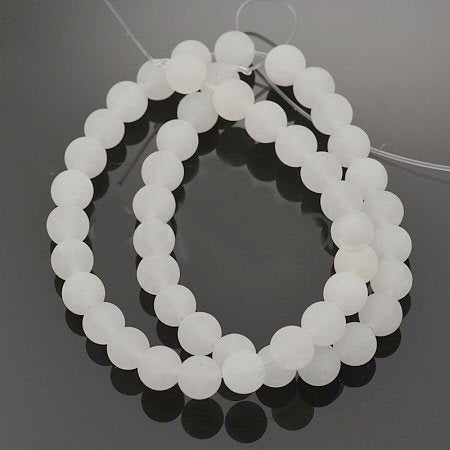#3120 / Natural 6mm Frosted White Jade Round Beads, 1mm Hole, 14 1/2" Strand