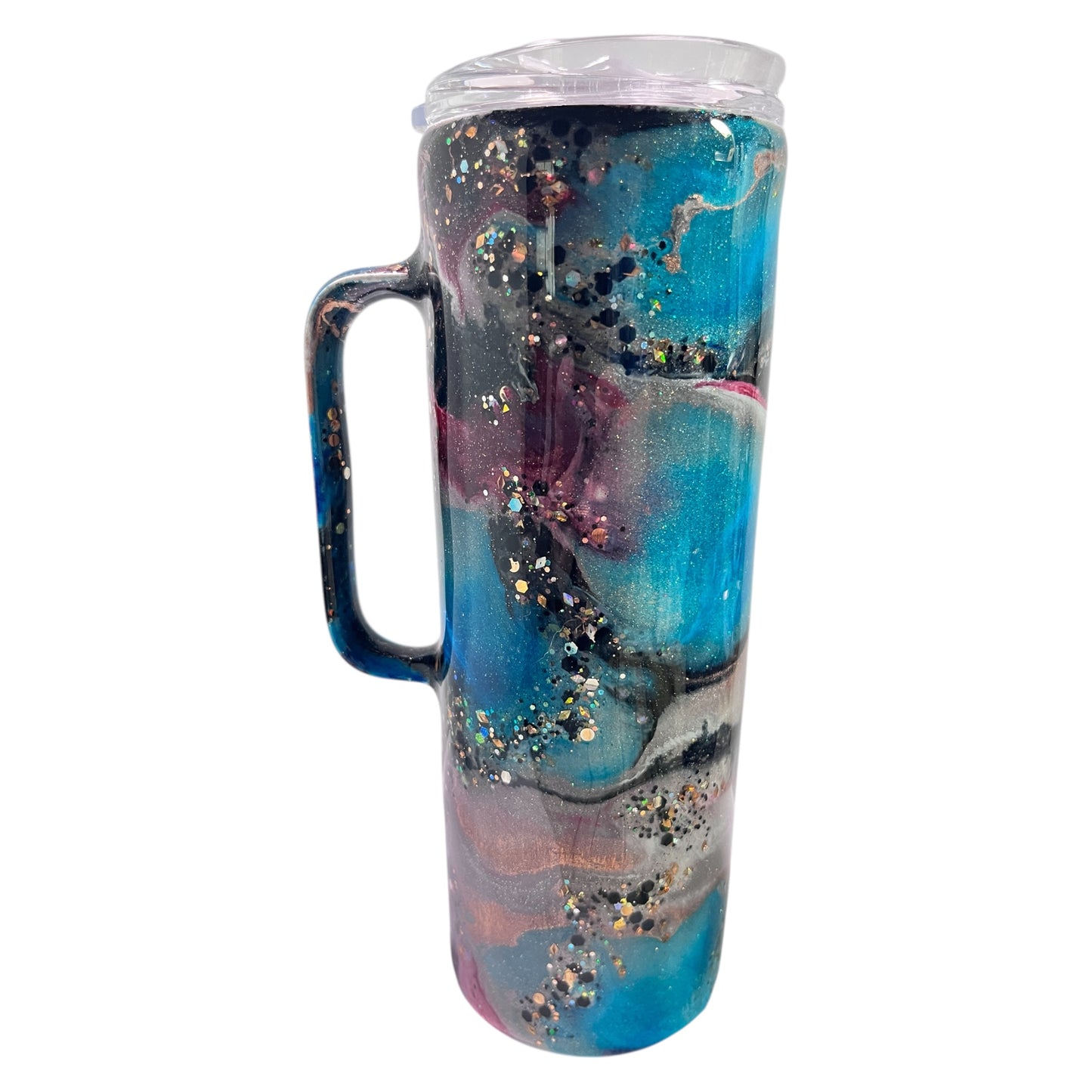 #338 - 20oz Skinny Tumbler with Handle - Ink Drop & Glitter