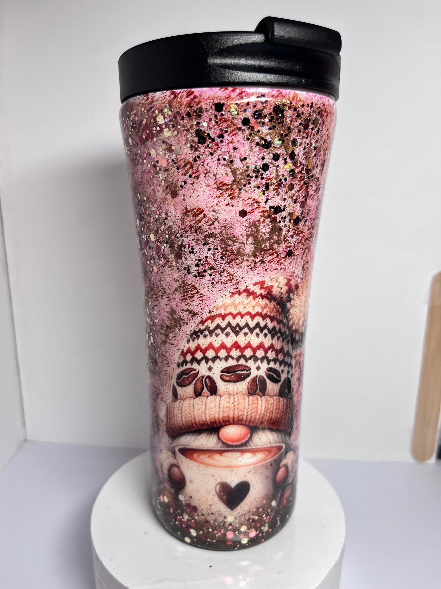 #305 - 16oz Slim Traveler Tumbler  / Coffee Theme / Decals: Gnome Drinking Coffee & “