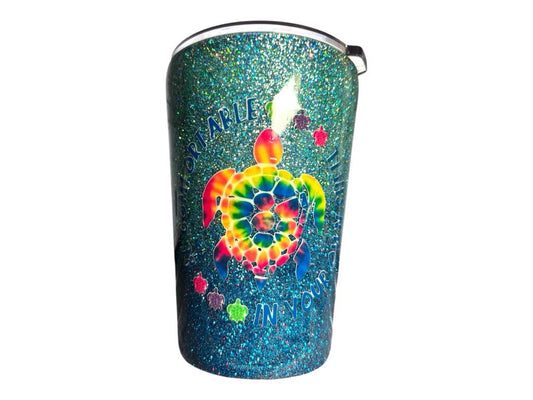 #086 - 12oz Curve Tropical Ombre Glittered Tumbler - Decal: Turtle "Be Comfortable In Your Own Shell"