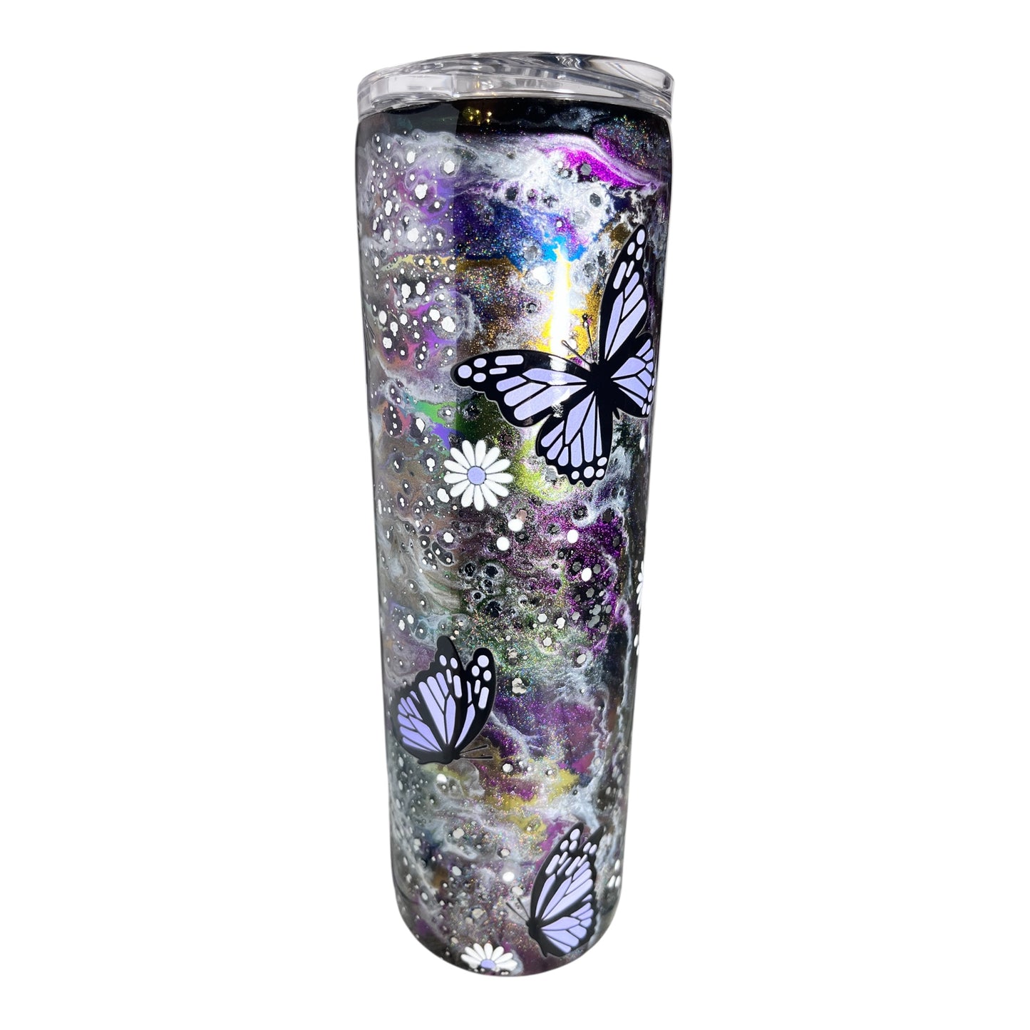 #322 - 30oz Skinny Tumbler / Decals: Butterflies & Flowers
