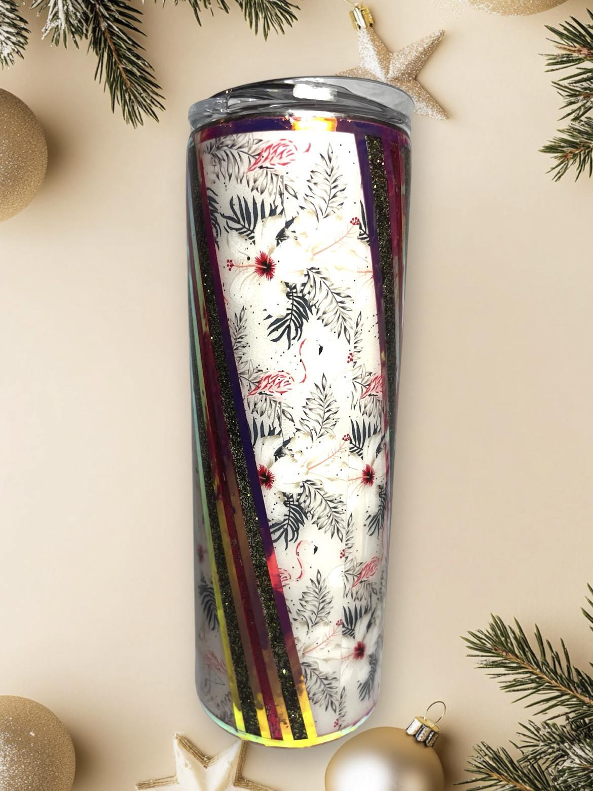 #098 - 20oz Skinny Tumbler - Christmas Theme with Vinyl & Glitter