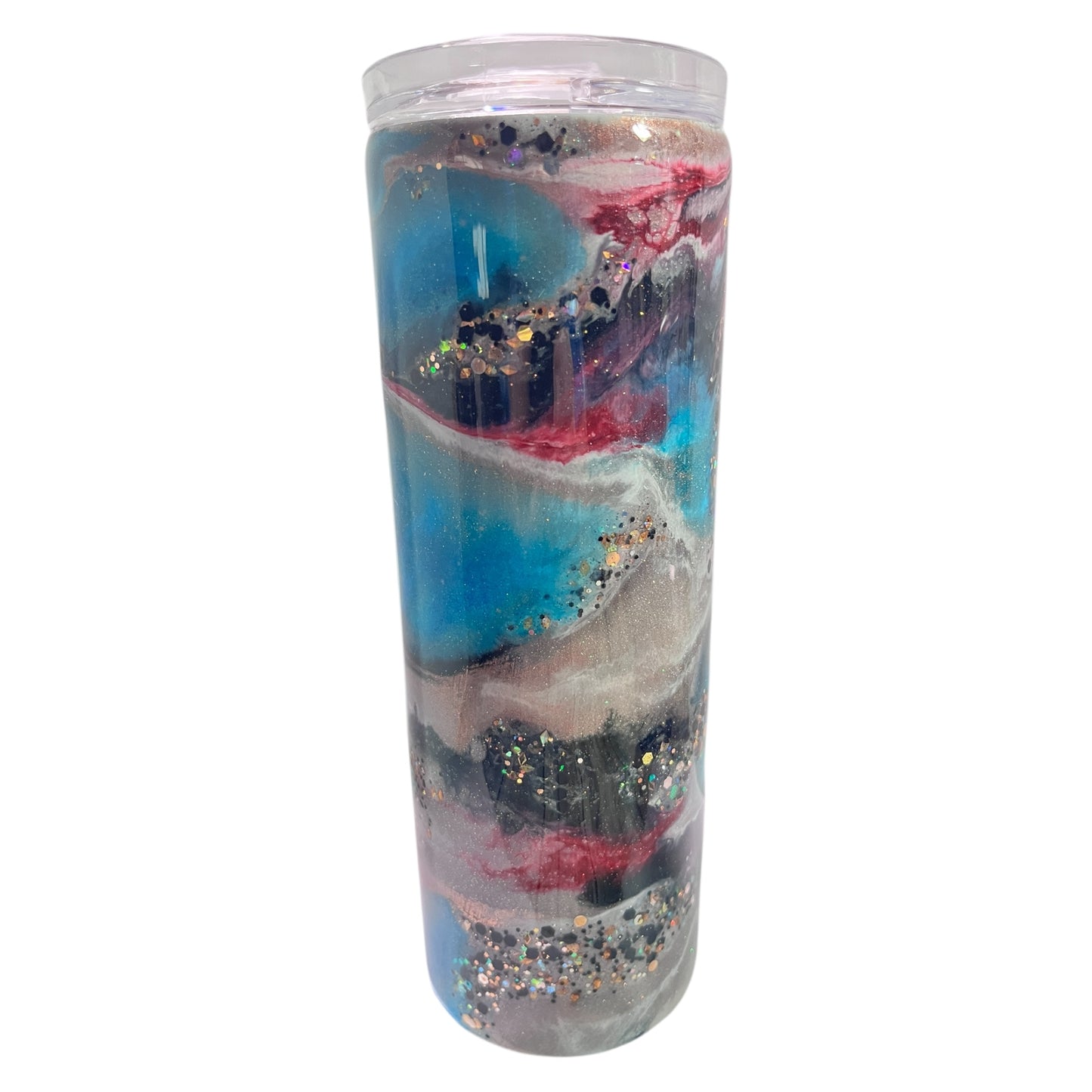 #338 - 20oz Skinny Tumbler with Handle - Ink Drop & Glitter