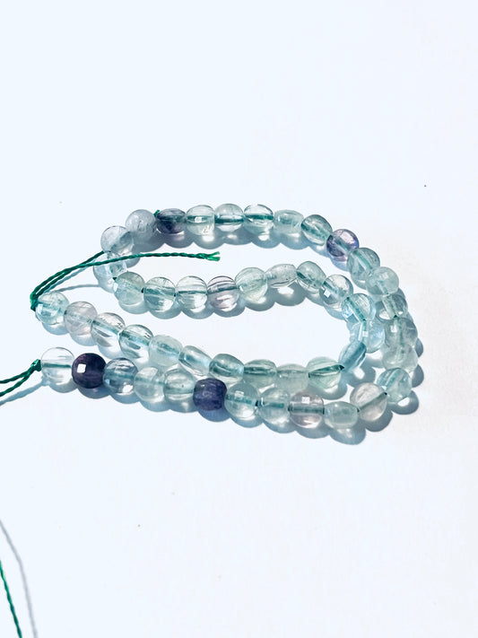 #2127 Genuine Fluorite Faceted Puffed Flat Round Beads / 4-4.5x2.5x3mm / 0.7mm Hole