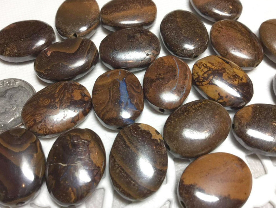 #2285 Natural Border Opal in Matrix Puffed Oval Beads / 15x20mm / Lot of 4