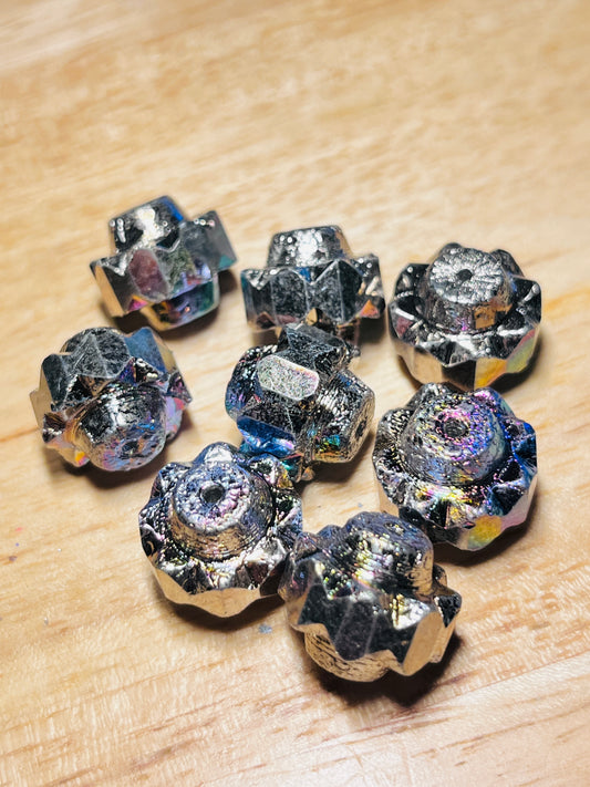#2609 / Czech Crown Beads / Silver Rainbow with an Etched Finish / 13x15mm / 1mm Hole / Lot of 2