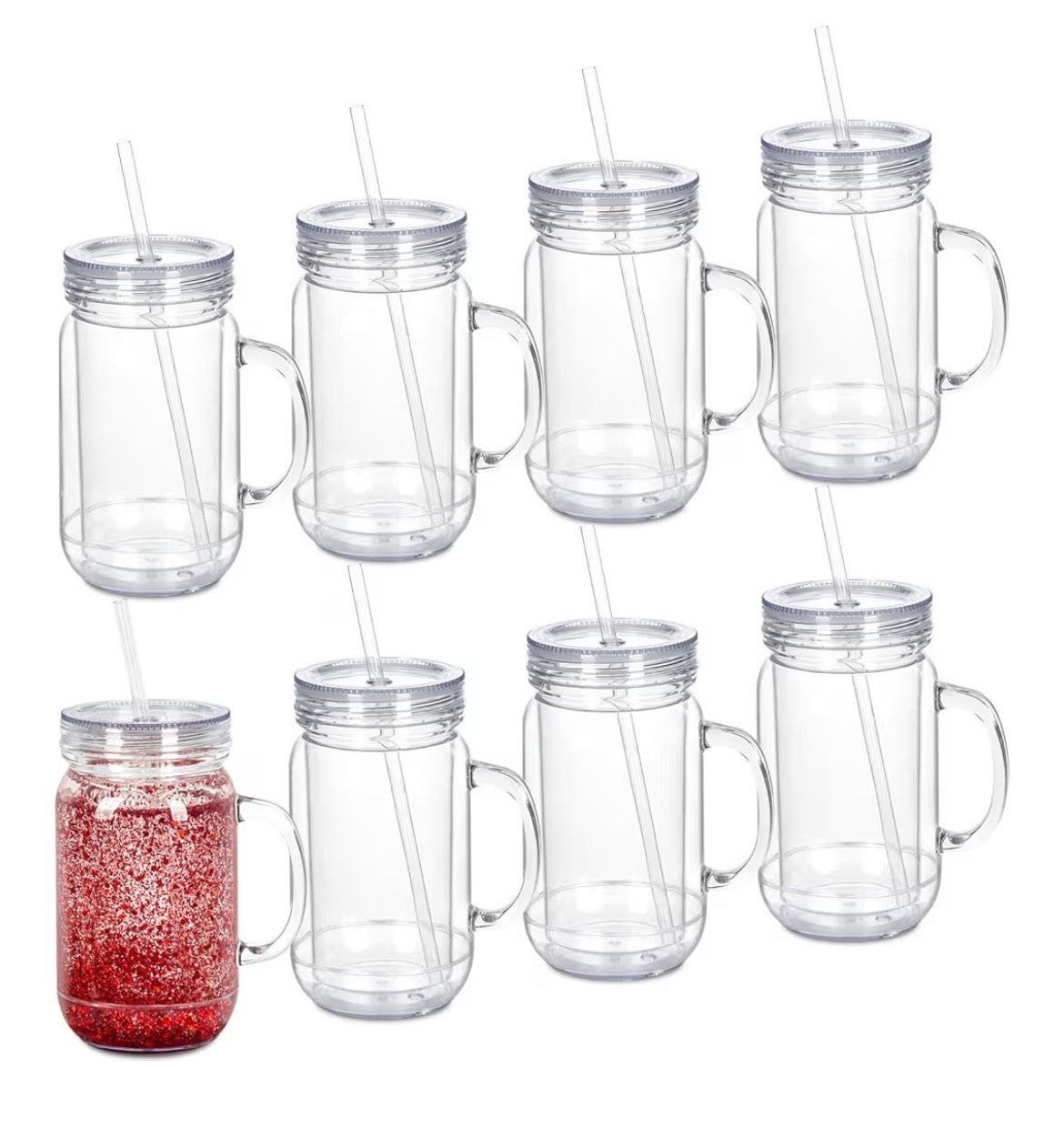 20 oz New Acrylic Snow Globe Tumbler Mug with Handle, Double Wall Plastic, Pre-Drilled Hole with Plug, Lid & Straw