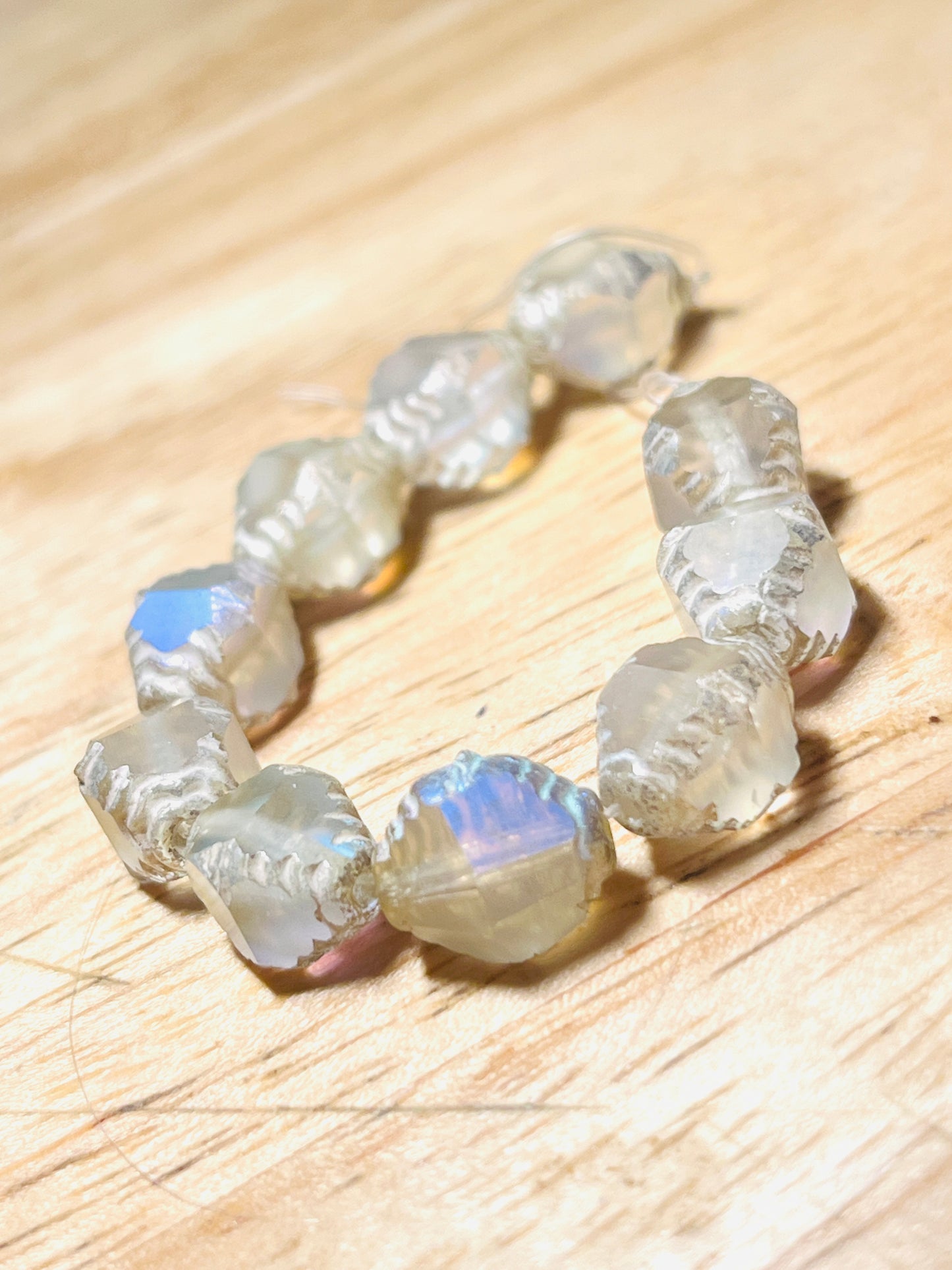 #2488 / Czech 10x8mm Faceted Fancy Bicone Beads / White with Silver and AB Finish / 1mm Hole / Strand of 10 Beads