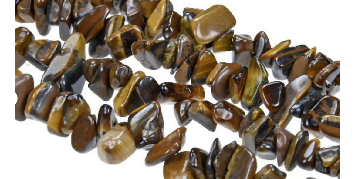 #2441 Natural Tiger Eye Medium Chips / 5-8mm / 17” Strand / 1mm Hole