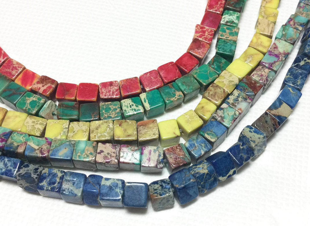 #2275 Natural Regalite Imperial Jasper Sea Sediment Cube Beads (Dyed) /4mm /