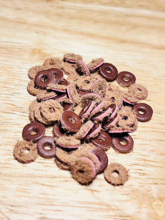 #2493 / Coconut Brown Genuine Cowhide Leather Donut Spacers / 6x1mm / 2mm Hole / Lot of 24