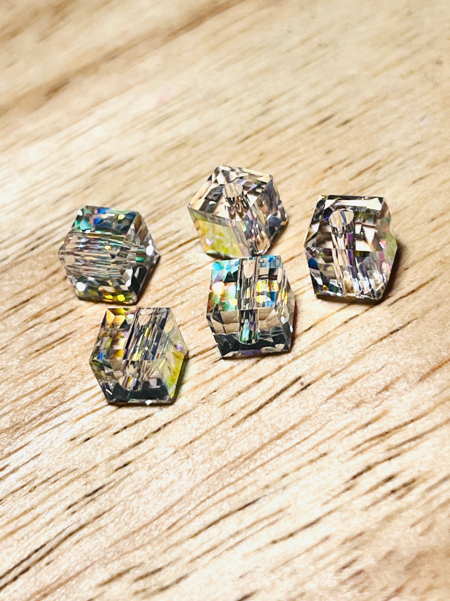 #2552 / Imitation Austrian Clear Crystal AB 6mm Cube Beads / 1.6mm Hole / Lot of 6