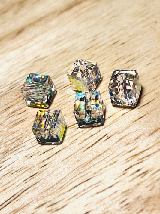 #2552 / Imitation Austrian Clear Crystal AB 6mm Cube Beads / 1.6mm Hole / Lot of 6