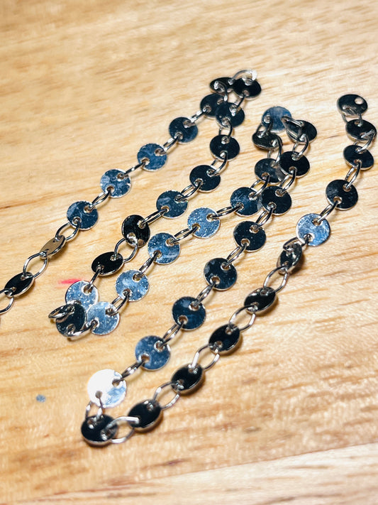 #2602 / Rack Plating Platinum Color Coated Brass Handmade Flat Sequin Link Chain / Unwelded / 4x0.3mm / Sold by the Foot