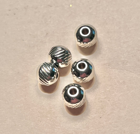 #2816 - 304 Stainless Steel Round Spacer Beads with Etched Twill / 6x5 / 1.5mm Hole / Lot of 5