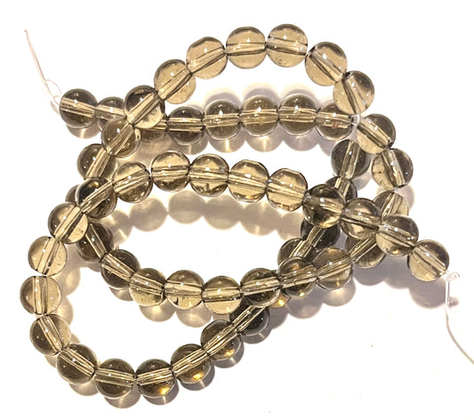 #2328 Faux Jade 6mm Translucent Smoke Colored Polished Glass Round Beads / 1mm Hole / 12 1/2” Strand