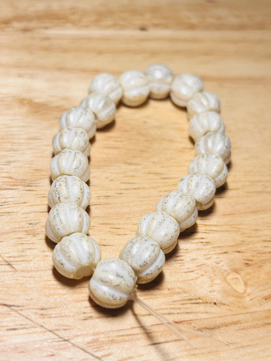 #2469 / Czech 8mm Melon Beads / Yellow Ivory with Mercury Finish / Large 3mm Hole / Strand of 20 Beads