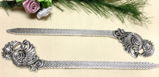 #2448PEACOCK Antique Silvertone Peacock Bookmarks / 134x28x4mm / Lead-Cadmium-Nickel Free /Sold Individually