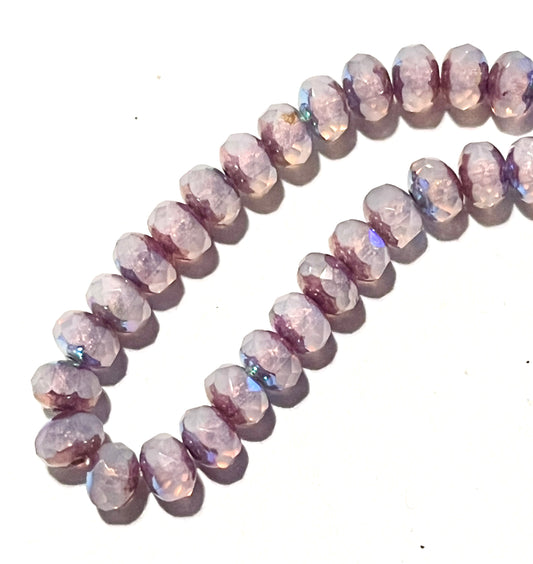 #2435 Czech Faceted Rondelle Beads / Pale Thistle with Bronze and AB Finish / 3x5mm / 1mm Hole