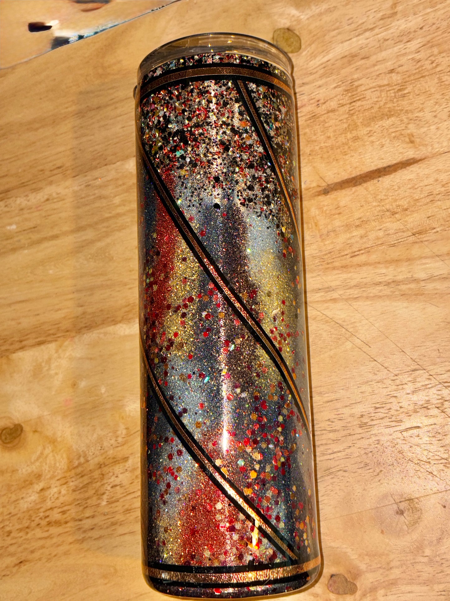 #329 - 30oz Skinny Tumbler / Ink Drop & Glitter with Striping