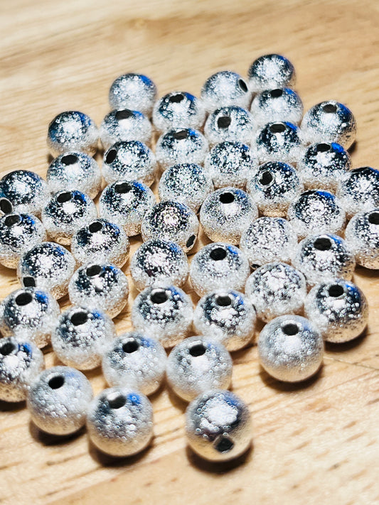 #2525-6S / Textured Silvertone Plated Brass Beads / 6mm / 1mm Hole / Lot of 25