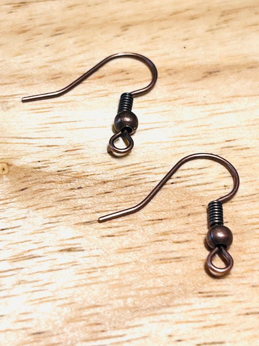 #2518 / Brass Earring Red Copper Fishhook Ear Wires / 19x17x0.5mm / 2mm Loop / Sold in Lots of 6 Pair