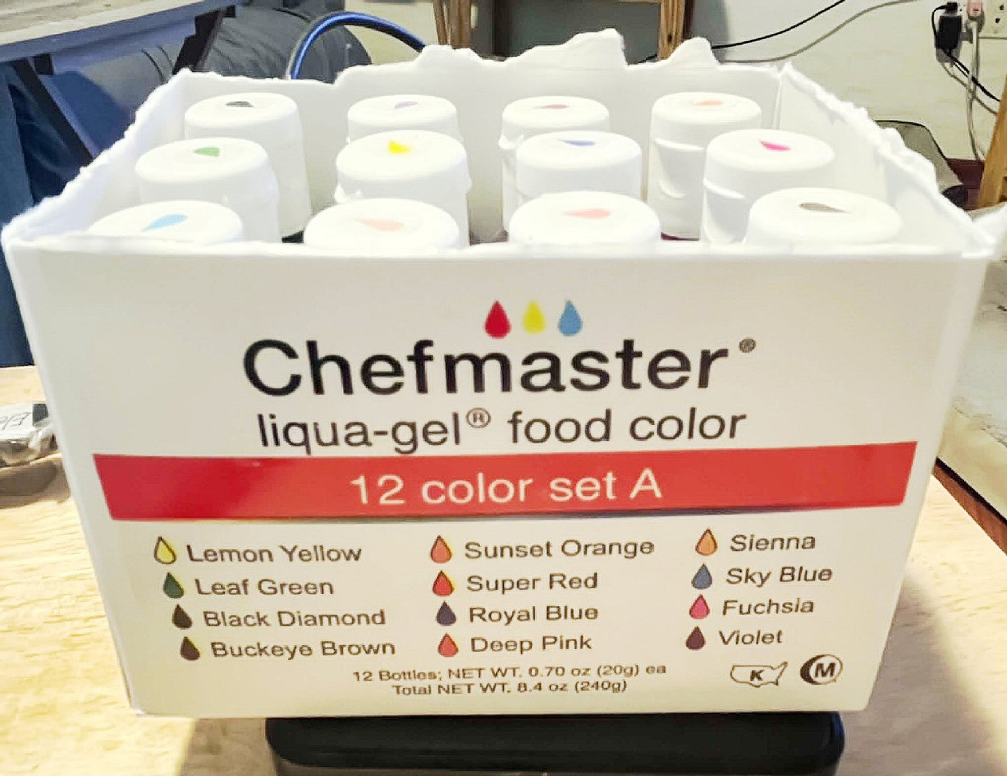 Chefmaster 12 Pack Liqua-Gel Food Coloring / Fade Resistant / Easy-To-Blend Formula
