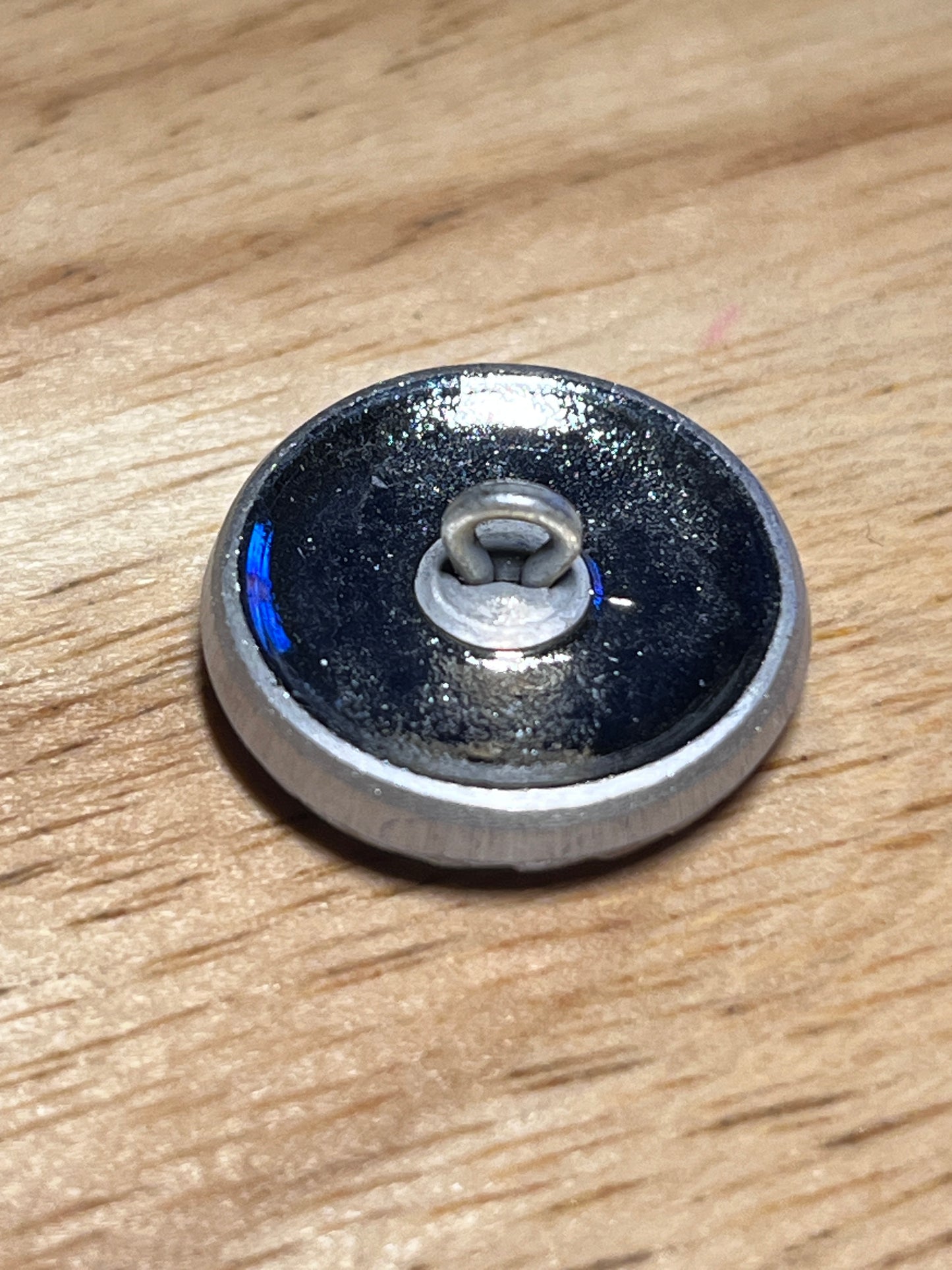 #2535 / Czech 18mm Swirl Button / Transparent Glass Showing Variations of Greens,  Pinks and Hand-Painted Silver Accents / Silver Vitrail Coating Applied to the Back and a Metal Shank with a 2.5mm Hole / Sold Individually