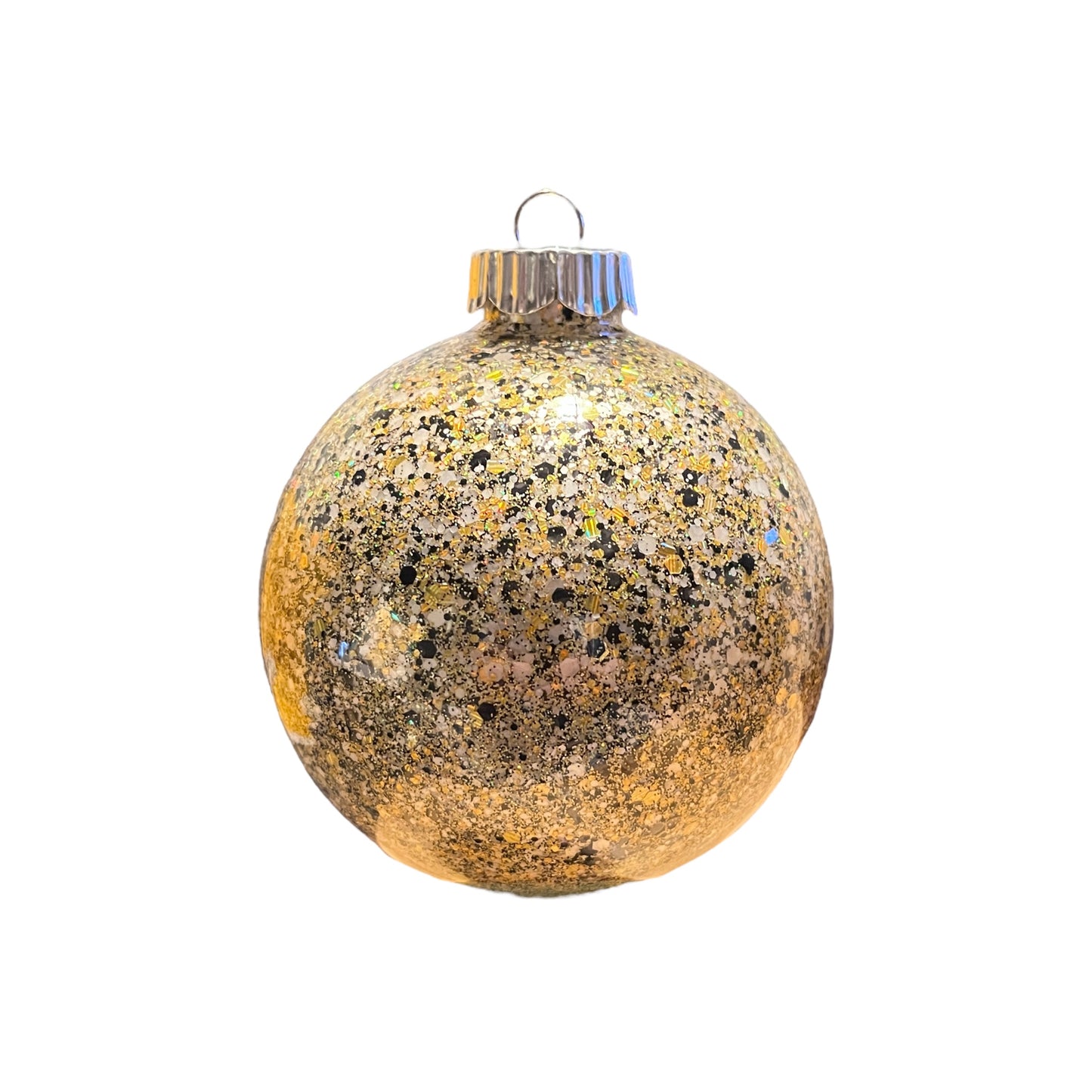 #33 - Ready To Sell Custom Ornament / Gold, Black, White Glitter
