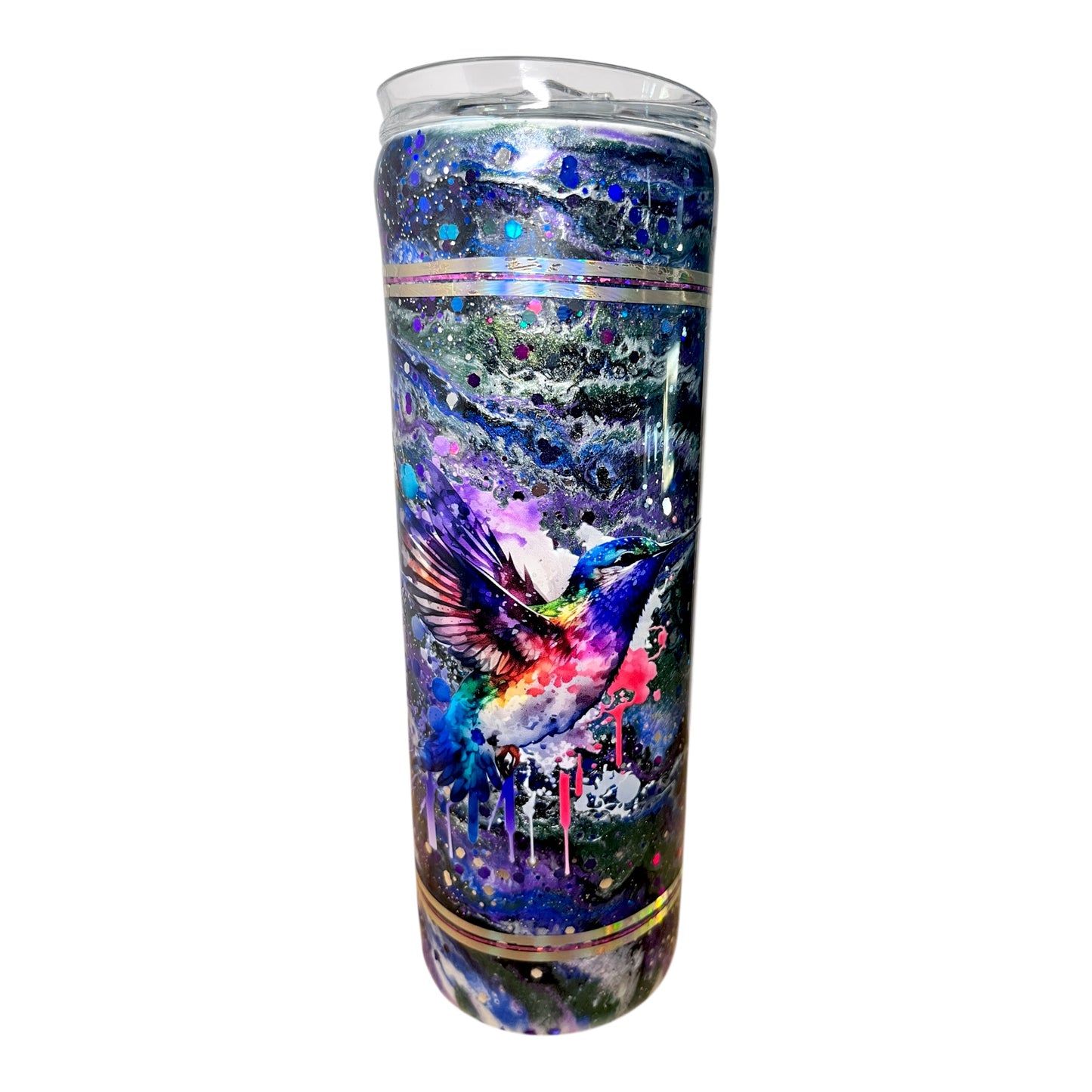 #313 - 20oz Skinny Tumbler with Handle - Decal: Hummingbird