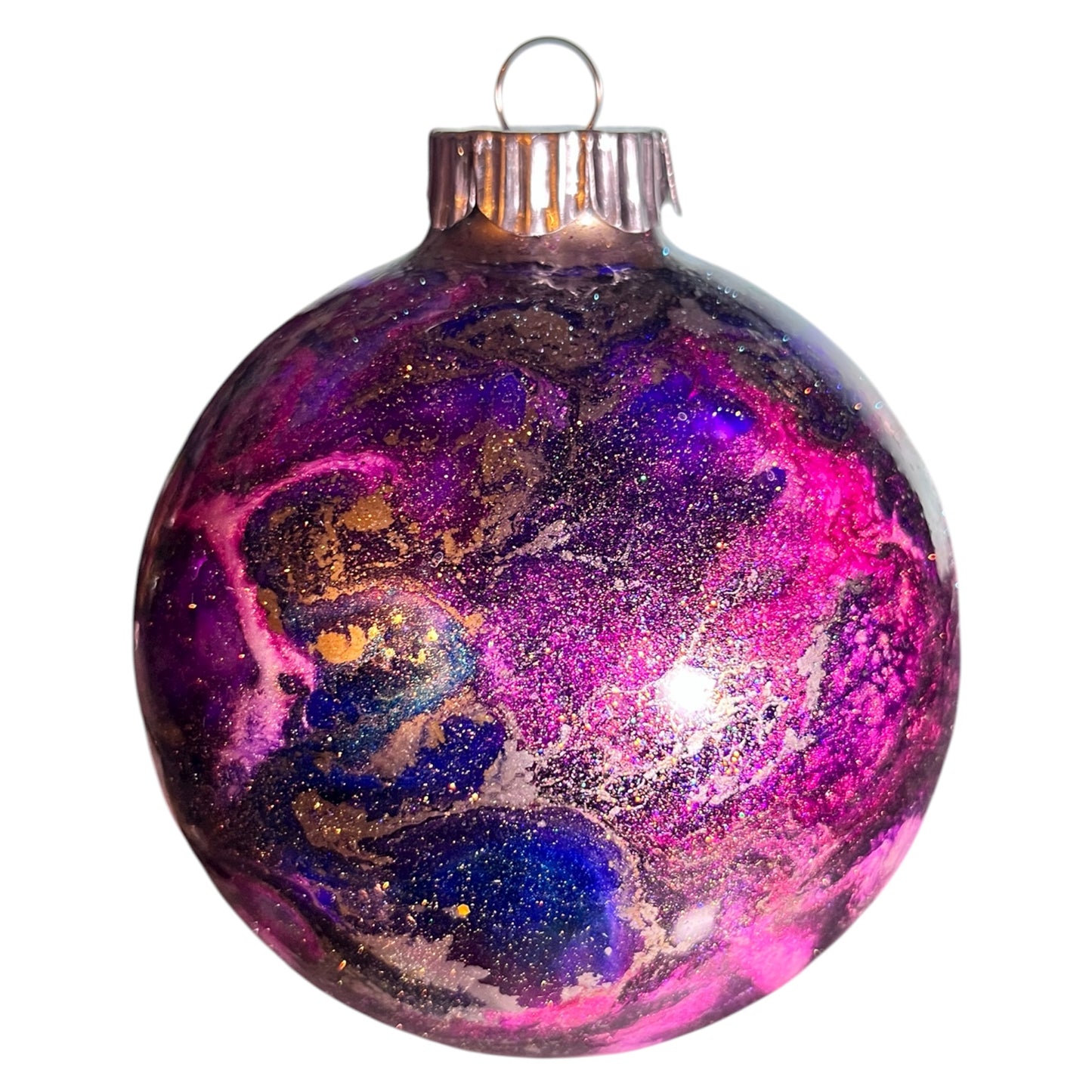 #44 - Ready To Sell Custom 4” Round Ornament / Purple, Pink, Blue with Glitter