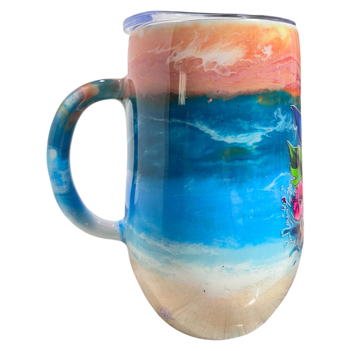#324 - 16oz Big Stemmy Coffee Mug / Ocean Theme / Decals: Starfish, Shells, “Salty Soul” with Anchor, Mermaid Tail and Flowers